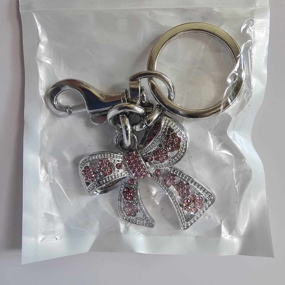 NIP Silver and Pink Bow Keychain/Bag Charm